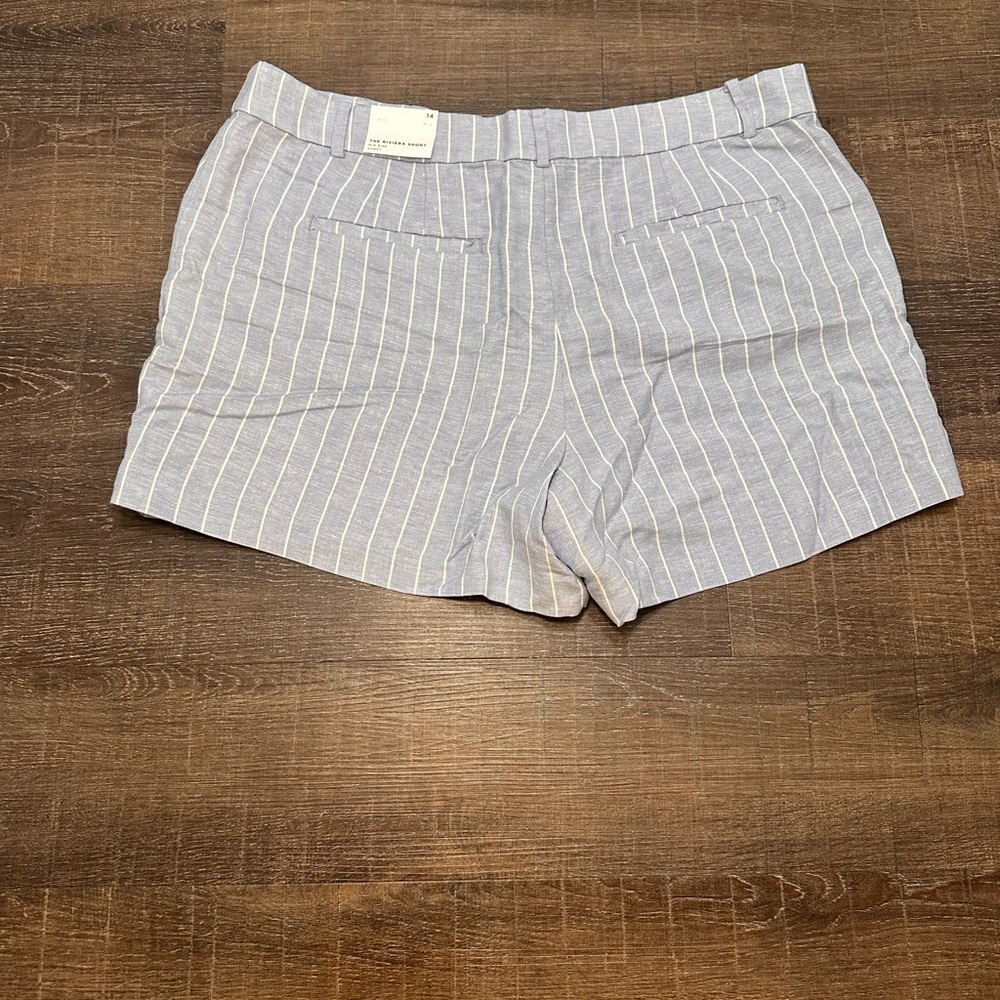 LOFT Floral Embroidered Stripe Riviera Shorts Blue Striped Linen Blend Size 14 - Picture 2 of 6